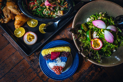 High angle view of food on table