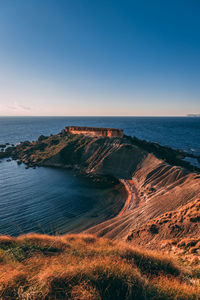 Aerial view of sea against clear sky