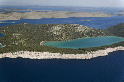 High angle view of bay and sea