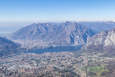 Extra wide view of the lake of lecco and the sorrounding mountains