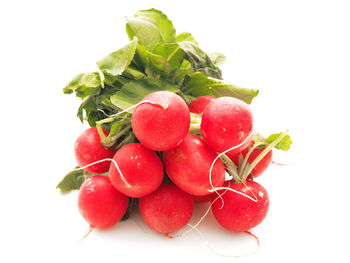 Close-up of strawberries on white background