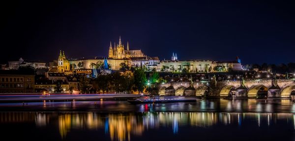 Illuminated buildings in city at night