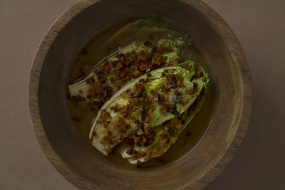 High angle view of food in bowl on table