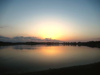 Scenic view of lake against sky during sunset