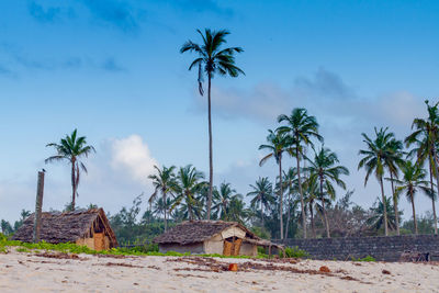 Panoramic view of palm trees and houses against sky