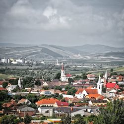 High angle view of townscape against sky