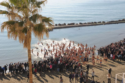 High angle view of people on beach