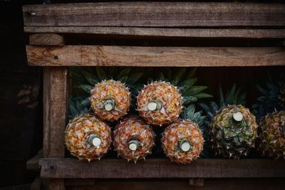 Close-up of dried fruits on wood