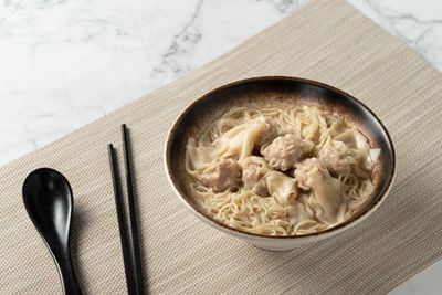 High angle view of food in bowl