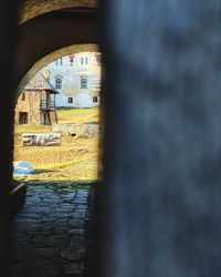 Buildings seen through window