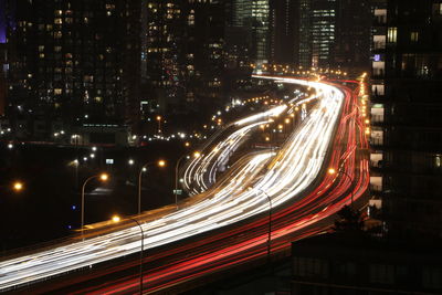 Light trails on road at night