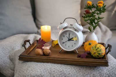 Close-up of christmas decorations on table