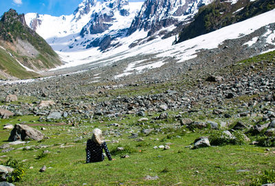Sheep grazing on field