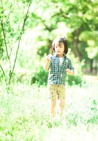 Full length of cute boy standing on grass