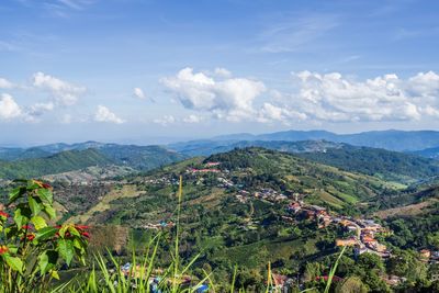 Scenic view of townscape against sky