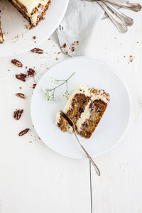 High angle view of dessert in plate on table