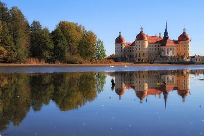 Reflection of buildings in lake