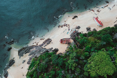 High angle view of surf on beach