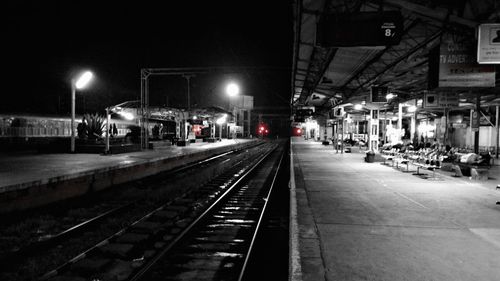 Railroad tracks at night