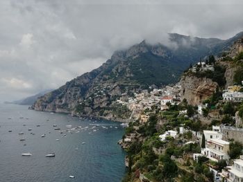 High angle view of town on italian coastline