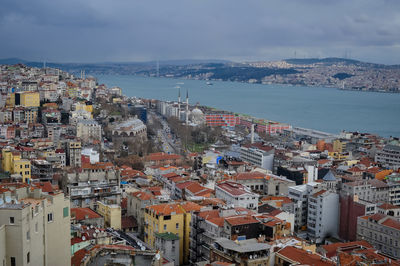 Bird's eye view on instanbul and bosphorus from galata tower.