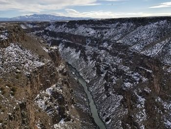 High angle view of land against sky