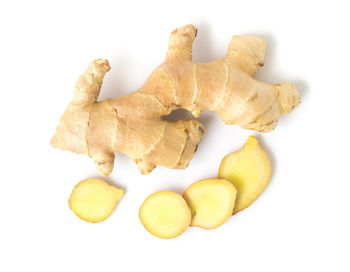 Close-up of cookies against white background