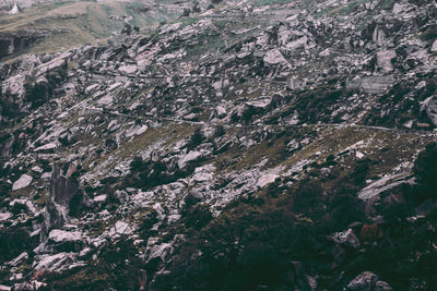 High angle view of land and mountains