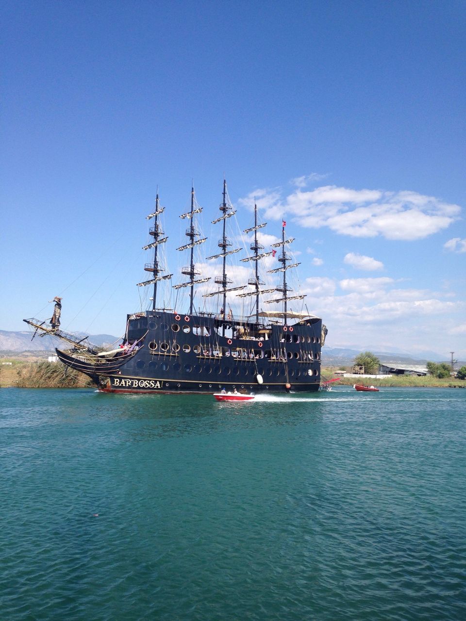 water, sea, nautical vessel, waterfront, blue, transportation, mode of transport, boat, sky, harbor, moored, mast, sailboat, copy space, clear sky, ship, built structure, commercial dock, day, nature