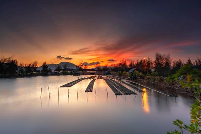 Scenic view of lake against sky during sunset