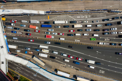 Aerial view of cars on road in city