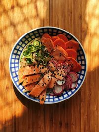 High angle view of food in bowl on table