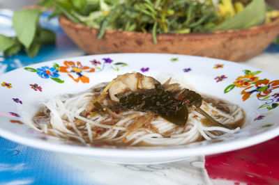 Close-up of served food in plate