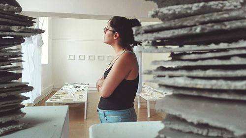 Full length of a man standing in a stack