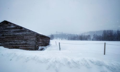 Snow covered field against sky