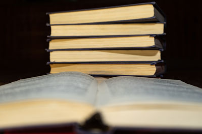 Close-up of books on shelf