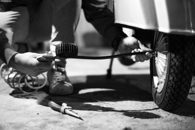 Man working in motorcycle