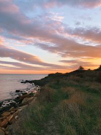 Scenic view of sea against sky during sunset