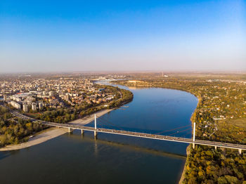 High angle view of river amidst buildings in city