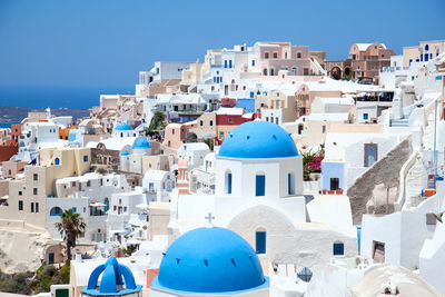 High angle view of church at oia town in santorini