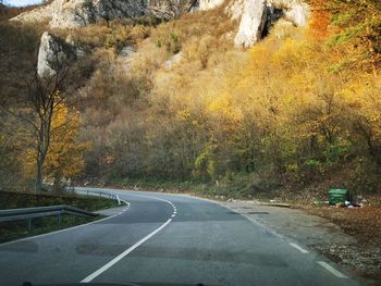 Empty road amidst trees during autumn