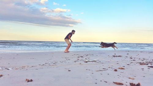 Silhouette of woman jumping on beach