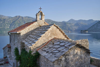 Stone church of the holy angel by the sea in montenegro