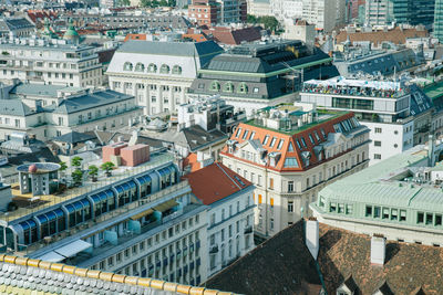 High angle view of buildings in town