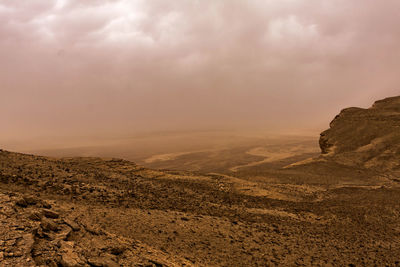 Desert landscape with thunderclouds and sandstorm in lower najd