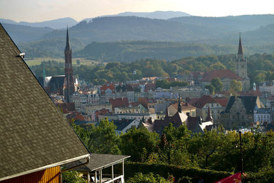 High angle view of townscape against sky