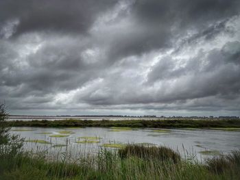 Scenic view of landscape against cloudy sky