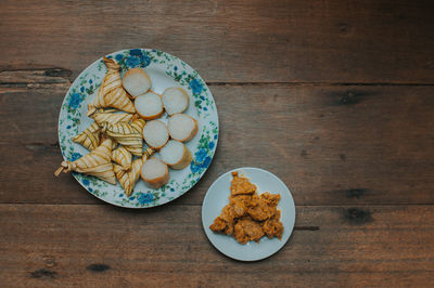 High angle view of breakfast on table