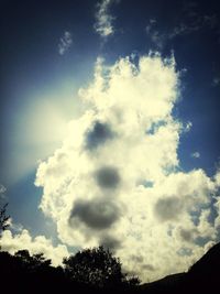 Low angle view of trees against cloudy sky