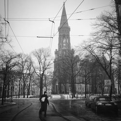 Bare trees in front of building